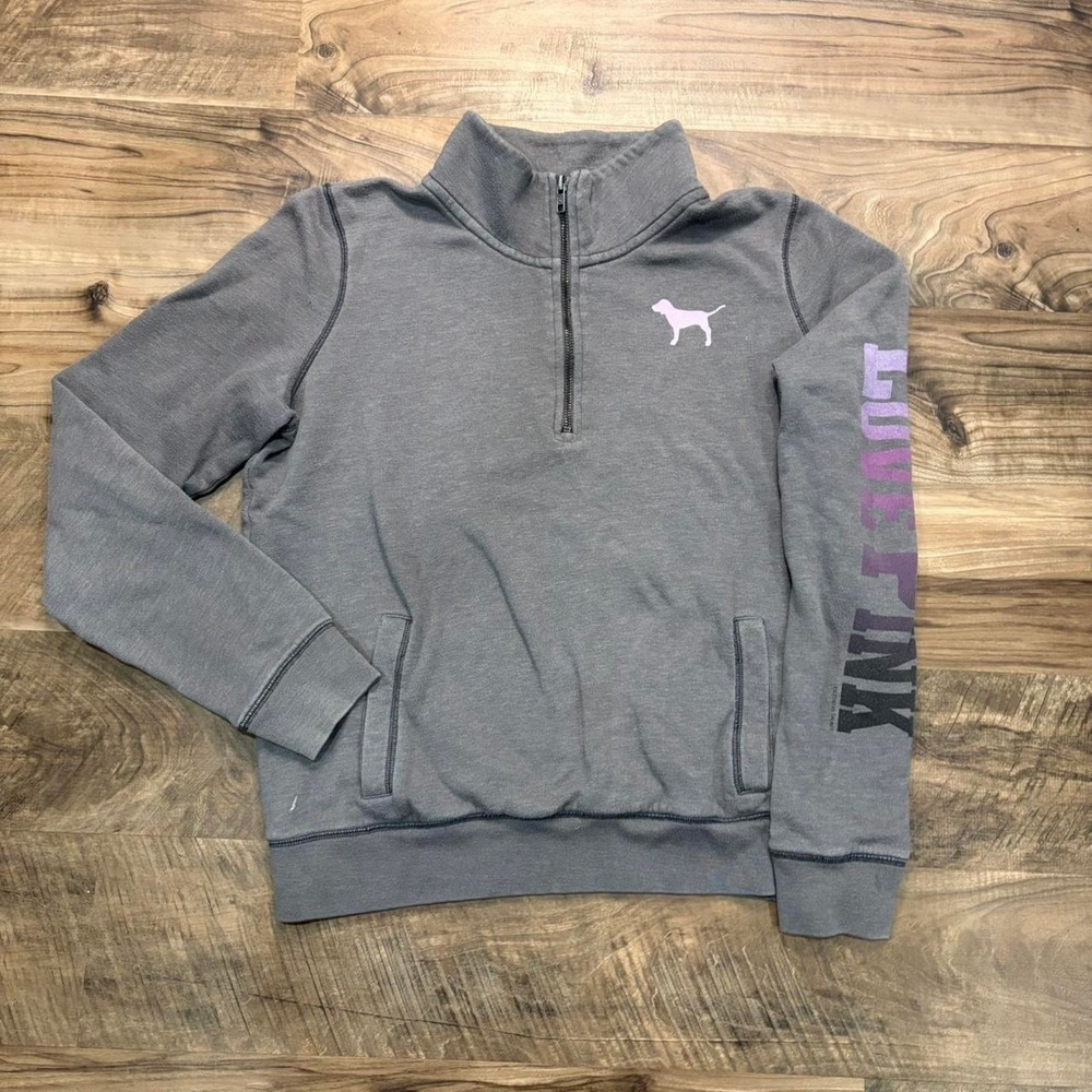 Vintage Y2K Victoria's Secret Pink Quarter Zip 2000s Womens Grey